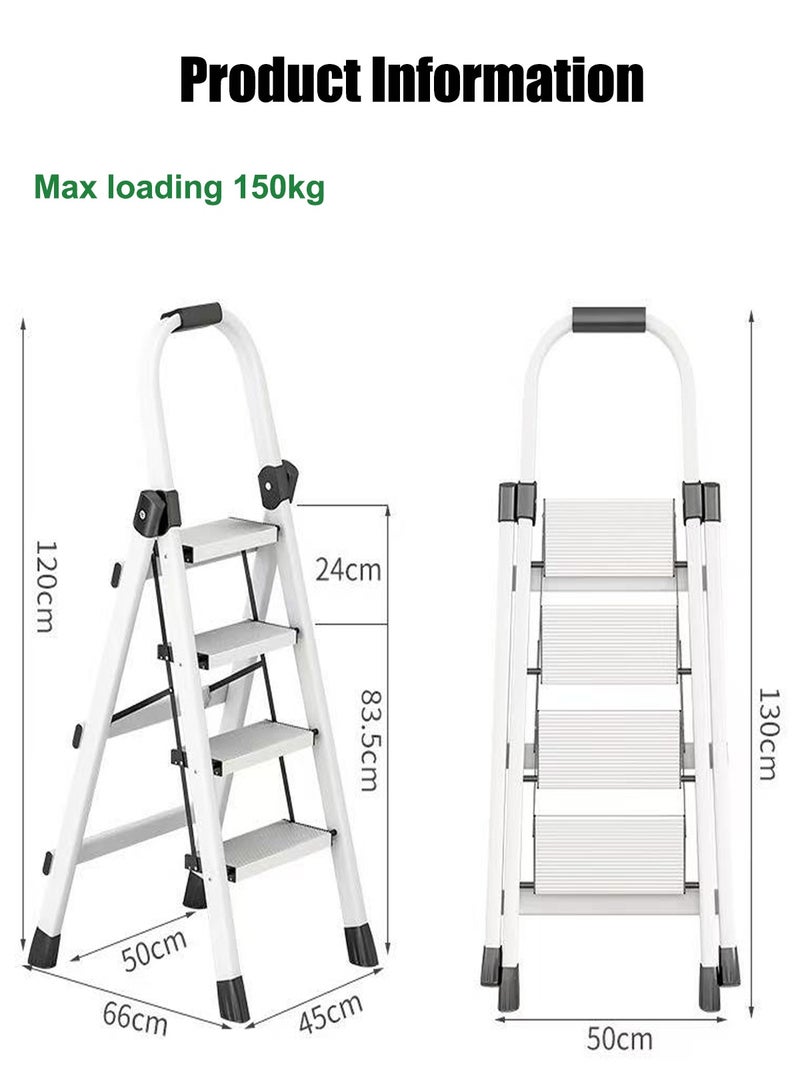 CUBEXELL Foldable Ladder 4 Steps,Home Ladder Folding Step Stool with Wide Anti-Slip Pedal Durable Aluminum Alloy Frame Adults Folding Sturdy Steel Ladder for Home Kitchen Garden Office - Image 2